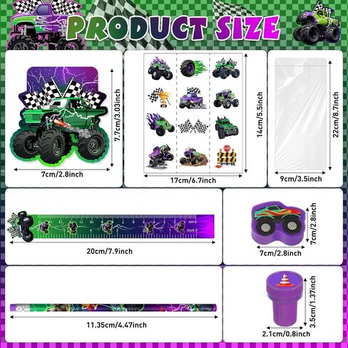 Cholemy 168 Pcs Monster Truck Party Favors Supplies Monster Truck Stationery Set Notebook Sticker Stamper Eraser Ruler Pencil Bag for Baby Shower Birthday Party Gift Classroom Prize in Saudi Arabia