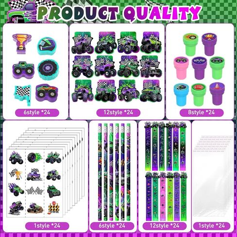 Cholemy 168 Pcs Monster Truck Party Favors Supplies Monster Truck Stationery Set Notebook Sticker Stamper Eraser Ruler Pencil Bag for Baby Shower Birthday Party Gift Classroom Prize in Saudi Arabia
