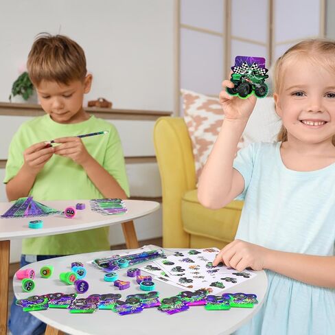 Cholemy 168 Pcs Monster Truck Party Favors Supplies Monster Truck Stationery Set Notebook Sticker Stamper Eraser Ruler Pencil Bag for Baby Shower Birthday Party Gift Classroom Prize in Saudi Arabia