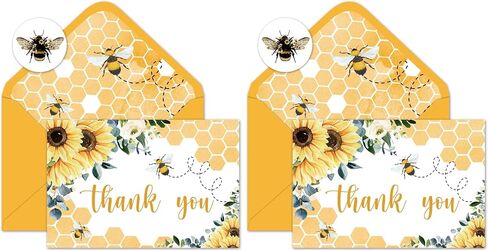 Whaline 24Pcs Sunflower Bee Thank You Cards Bulk Watercolor Summer Flower Greeting Cards with Envelope Stickers Blank Note Cards for Wedding Baby Shower Bridal Birthday Party, 4 x 6 Inch in Saudi Arabia