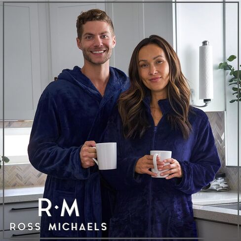Ross Michaels Mens Robe Hooded Wrap Style - Mid Length Plush Fleece Bathrobe (Black, Large/X-Large) in Saudi Arabia