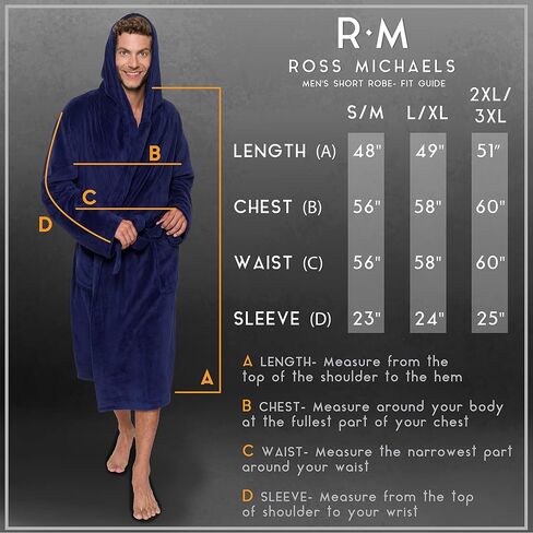 Ross Michaels Mens Robe Hooded Wrap Style - Mid Length Plush Fleece Bathrobe (Black, Large/X-Large) in Saudi Arabia