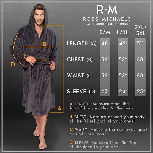 Ross Michaels Mens Robe Hooded Wrap Style - Mid Length Plush Fleece Bathrobe (Black, Large/X-Large) in Saudi Arabia