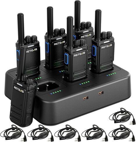 Retevis RT17 Walkie Talkies for Adults, Heavy Duty Walkie Talkies with Earpiece, with 6 Way Multi Gang Charger, 2 Way Radio Long Range for School Security Warehousing Retail Clinic (6 Pack) in Kuwait