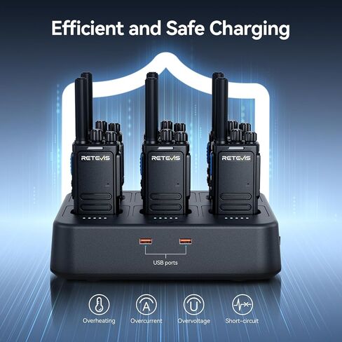 Retevis RT17 Walkie Talkies for Adults, Heavy Duty Walkie Talkies with Earpiece, with 6 Way Multi Gang Charger, 2 Way Radio Long Range for School Security Warehousing Retail Clinic (6 Pack) in Kuwait