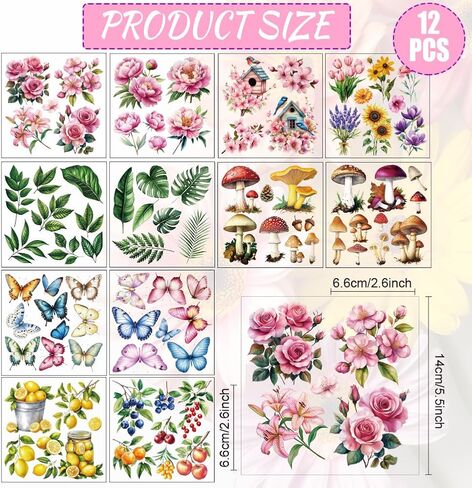 12 Sheets Highland Cow Rub on Transfers for Crafts Sunflowers Rub on Transfers for Furniture Floral Transfers Decal Stickers for Wood Glass Window DIY Craft Office Home Decor 5.5"x5.5" in Saudi Arabia