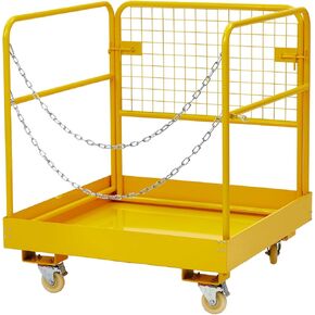 قفص أمان للرافعة الشوكية قابل للطي بسعة 1400 رطل، سلة رجل قابلة للطي مقاس 43 بوصة × 45 بوصة مع منصة غير قابلة للانزلاق للوظائف الجوية في المستودعات/البناء in Kuwait