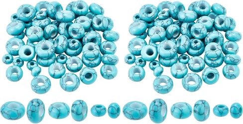 PandaHall 60pcs Large Hole Synthetic Turquoise Spacer Beads - Round, Stone, European, Hole: 2.56mm in Saudi Arabia