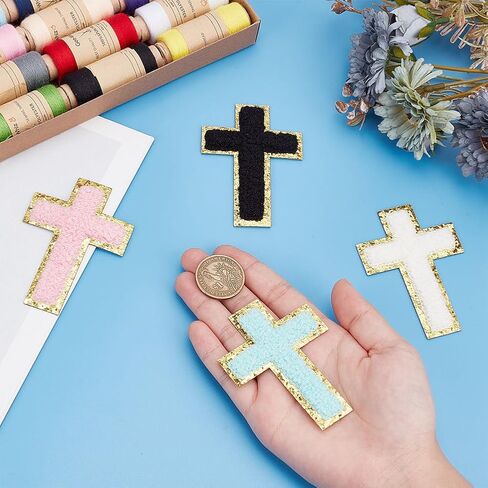 18pcs 9 ألوان تبادل البقع على الحديد على Cross Chenille Patch Sechative Sew on Repair exproidered headies for cloths hats backs sets stack in Saudi Arabia