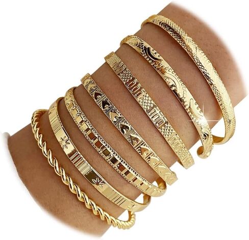 KISS WIFE 11 Pcs Gold Bangles for Women, Adjustable Bangle Bracelets, Multi Layer Open Stackable Cuff Bracelet Set, Fashion Accessories Jewelry Gifts for Women in Saudi Arabia