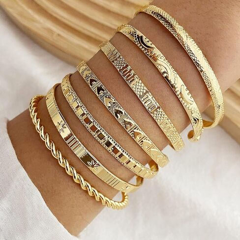 KISS WIFE 11 Pcs Gold Bangles for Women, Adjustable Bangle Bracelets, Multi Layer Open Stackable Cuff Bracelet Set, Fashion Accessories Jewelry Gifts for Women in Saudi Arabia