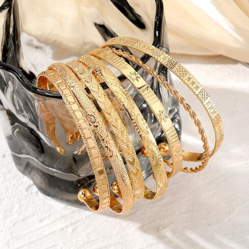 KISS WIFE 11 Pcs Gold Bangles for Women, Adjustable Bangle Bracelets, Multi Layer Open Stackable Cuff Bracelet Set, Fashion Accessories Jewelry Gifts for Women in Saudi Arabia