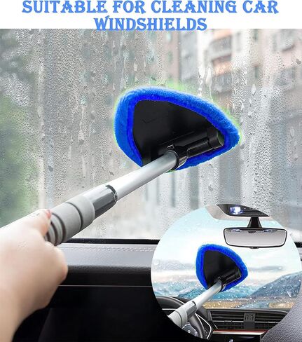 Windshield Window Cleaner Tool, Windshield Cleaner Car Windshield Cleaning Tool with Reusable Microfiber Pads Glass Wiper Kit with Extendable Handle Car Window Cleaner for Car Cleaning (1, Pink) in Kuwait