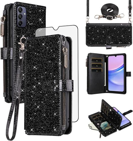 ASUWISH PHONE CASE لـ Samsung Galaxy A15 5G/4G محفظة محفظة غطاء خلية مع حزام شاشة زجاجي مزدحمة. in Saudi Arabia
