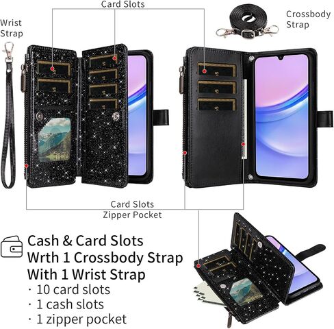 ASUWISH PHONE CASE لـ Samsung Galaxy A15 5G/4G محفظة محفظة غطاء خلية مع حزام شاشة زجاجي مزدحمة. in Saudi Arabia