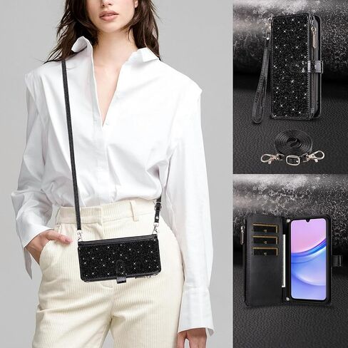 ASUWISH PHONE CASE لـ Samsung Galaxy A15 5G/4G محفظة محفظة غطاء خلية مع حزام شاشة زجاجي مزدحمة. in Saudi Arabia