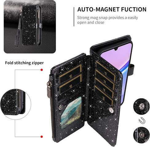ASUWISH PHONE CASE لـ Samsung Galaxy A15 5G/4G محفظة محفظة غطاء خلية مع حزام شاشة زجاجي مزدحمة. in Saudi Arabia