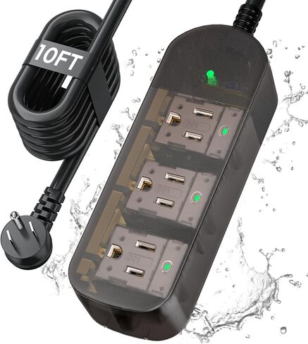 Surge Protector Power Strip,1875W/15A,5Ft Extension Cord with 3 Outlets,Waterproof Class 6 Heavy Duty Extension Cord for Indoor Outdoor,UL FCC IPX6 Listed (White, 5FT) in Saudi Arabia