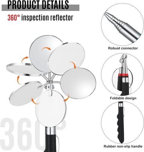 6 Pcs LED Telescoping Inspection Mirror,Retractable LED Mechanical Mirror Tool,Under Vehicle Inspection Mirror,Car Visual Reflector,Retractable Under Vehicle Detection Mirror Repair Tool in Kuwait