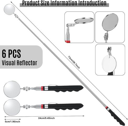 6 Pcs LED Telescoping Inspection Mirror,Retractable LED Mechanical Mirror Tool,Under Vehicle Inspection Mirror,Car Visual Reflector,Retractable Under Vehicle Detection Mirror Repair Tool in Kuwait