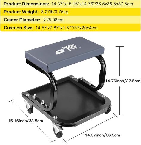 كرسي المتجر المتداول مع عجلات ، كرسي براز ميكانيكي مع ارتفاع قابل للتعديل 15.55 "-18.3" ، مقعد دوارة ثقيلة للمرآب والصالون والوشم جمال ، أسود in Kuwait