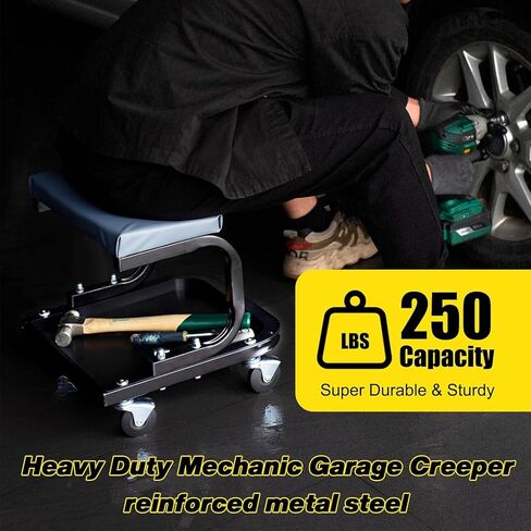 كرسي المتجر المتداول مع عجلات ، كرسي براز ميكانيكي مع ارتفاع قابل للتعديل 15.55 "-18.3" ، مقعد دوارة ثقيلة للمرآب والصالون والوشم جمال ، أسود in Kuwait