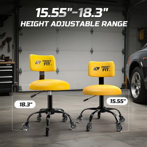 Rolling Shop Stool with Wheels,Mechanic Garage Stool Chair with Adjustable Height 15.55"-18.3",Heavy Duty Swivel Roller Seat for Garage,Salon and Tattoo Beauty, Black in Kuwait