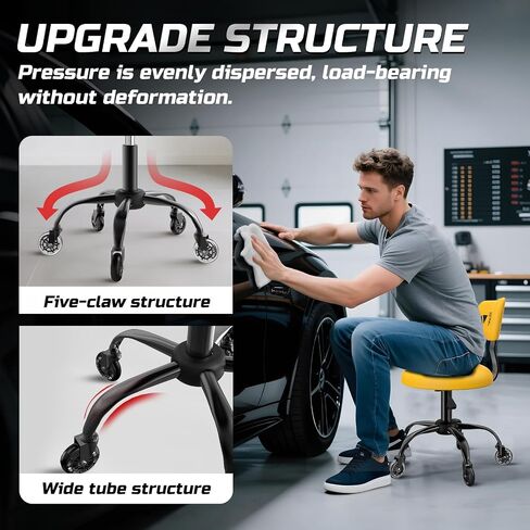 Rolling Shop Stool with Wheels,Mechanic Garage Stool Chair with Adjustable Height 15.55"-18.3",Heavy Duty Swivel Roller Seat for Garage,Salon and Tattoo Beauty, Black in Kuwait