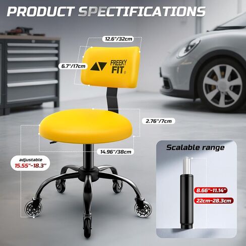 Rolling Shop Stool with Wheels,Mechanic Garage Stool Chair with Adjustable Height 15.55"-18.3",Heavy Duty Swivel Roller Seat for Garage,Salon and Tattoo Beauty, Black in Kuwait