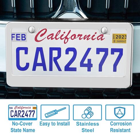 2PCS Matte Black License Plate Frames, 2 Holes Solid Rust-Proof Stainless Steel License Plate Holder, Lengnoyp Universal Car License Plate Cover for Women and Man with Screws Accessories in Kuwait