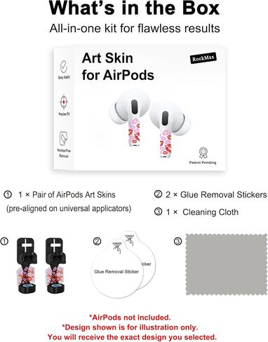 RockMax for AirPods 4 Skin，Universal Decal Sticker for AirPods Pro/Pro 2/Pro 3, Gen 1/2/3/4, Compatible with Clear AirPod Case, Durable Tattoo Wrap, Easy to Identify in Saudi Arabia