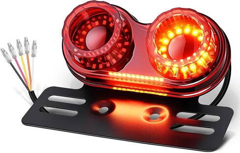Benlari Upgraded Motorcycle Tail Light, 90LEDs Brake Lights, IP67 Waterproof Turn Signals Running with License Plate Bracket fit for Street Bike Cruiser Chopper Bobber in Kuwait