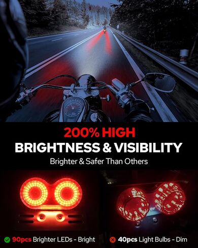 Benlari Upgraded Motorcycle Tail Light, 90LEDs Brake Lights, IP67 Waterproof Turn Signals Running with License Plate Bracket fit for Street Bike Cruiser Chopper Bobber in Kuwait