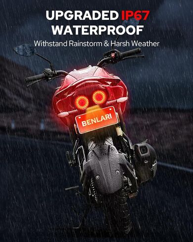 Benlari Upgraded Motorcycle Tail Light, 90LEDs Brake Lights, IP67 Waterproof Turn Signals Running with License Plate Bracket fit for Street Bike Cruiser Chopper Bobber in Kuwait
