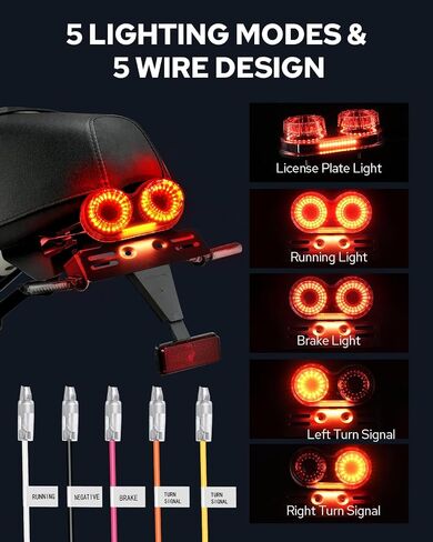 Benlari Upgraded Motorcycle Tail Light, 90LEDs Brake Lights, IP67 Waterproof Turn Signals Running with License Plate Bracket fit for Street Bike Cruiser Chopper Bobber in Kuwait