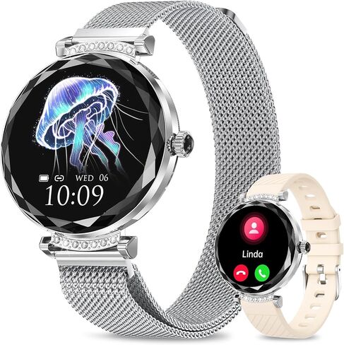 Smart Watches for Women(Answer/Make Call),1.19" AMOLED Fitness Watch, Heart Rate Sleep Blood Pressure Monitor, IP68 Waterproof,100+ Sports Modes Fitness Tracker Smartwatch for iOS Android -Silver in Kuwait