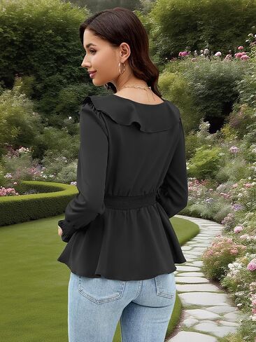 Womens Dressy Casual Blouses Long Sleeve V Neck Ruffle Tops Ladies Fall 2025 Work Shirt in Kuwait