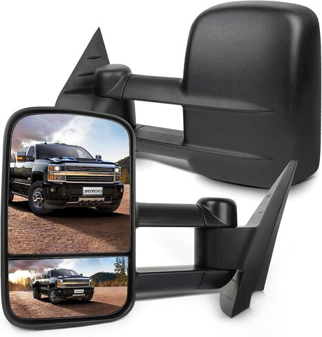 SCITOO Towing Mirrors Compatible with 2015-2019 For Chevy Silverado For GMC Sierra 2500/3500 HD Pickup A Pair Power Adjusted,Heated,LED Turn Signal Light,Clearance Light,Puddle Light,with Chrome Cap in Saudi Arabia