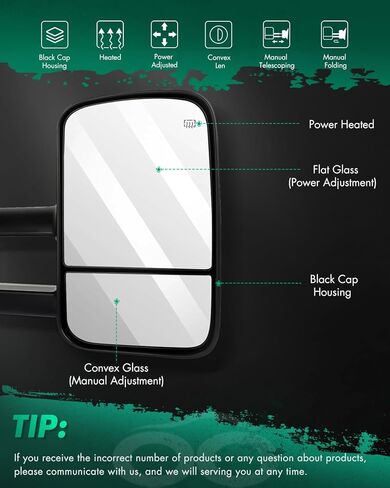 SCITOO Towing Mirrors Compatible with 2015-2019 For Chevy Silverado For GMC Sierra 2500/3500 HD Pickup A Pair Power Adjusted,Heated,LED Turn Signal Light,Clearance Light,Puddle Light,with Chrome Cap in Saudi Arabia