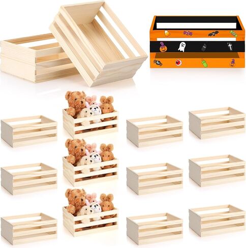 6 Pcs 9.5'' Small Wooden Crates for Storage Unfinished Wood Crate Bulk Decorative Display Storage Box Natural Arts Bins Closet Organized for Kitchen Home Office Rustic Country Decor in Saudi Arabia