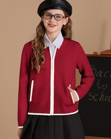 GRACE KARIN Girls Cardigan Knit Zip Uniform Sweater School Winter with Pockets 6-14Y in Saudi Arabia