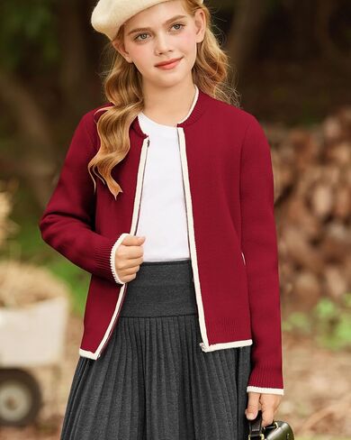 GRACE KARIN Girls Cardigan Knit Zip Uniform Sweater School Winter with Pockets 6-14Y in Saudi Arabia