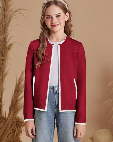 GRACE KARIN Girls Cardigan Knit Zip Uniform Sweater School Winter with Pockets 6-14Y in Saudi Arabia