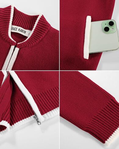 GRACE KARIN Girls Cardigan Knit Zip Uniform Sweater School Winter with Pockets 6-14Y in Saudi Arabia