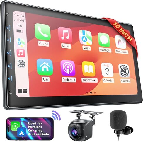 شاشة تعمل باللمس بحجم 10 بوصات للسيارة - تستخدم لكاميرا احتياطية من Carplay Android Auto - Carplay Auto - مع 2K Front Dashcam ، وكاميرا احتياطية Cam Dash 1080 بكسل ، و Bluetooth ، و MirrorLink Aux in Saudi Arabia