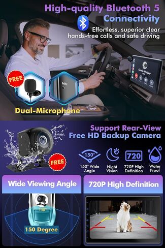 شاشة تعمل باللمس بحجم 10 بوصات للسيارة - تستخدم لكاميرا احتياطية من Carplay Android Auto - Carplay Auto - مع 2K Front Dashcam ، وكاميرا احتياطية Cam Dash 1080 بكسل ، و Bluetooth ، و MirrorLink Aux in Saudi Arabia