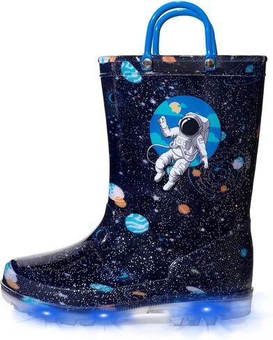 EUXTERPA Toddler Kids Waterproof Light Up Rain Boots Patterns and Glitter Boots with Handles for Boys Girls in Kuwait