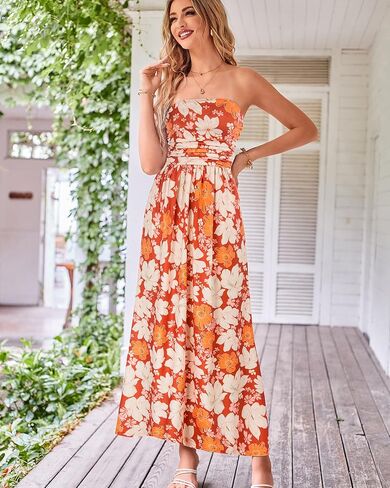 GRACE KARIN Women Strapless Casual Loose Ruched Long Maxi Dress with Pockets in Kuwait