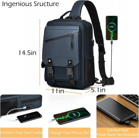 Leaper Crossbody Messenger Bag for Men: 13L Multi-pocket Satchel Sling Shoulder Bags for Travel Daily Work - Women Single Strap Backpack for Cycling, Hiking - Laptop Sling Bag for Men 14 inch, Black in Kuwait