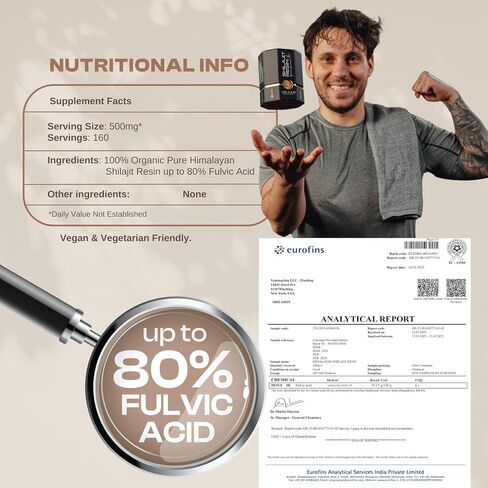 Pure Himalayan Shilajit Resin - Gold Grade High Potency with 75% Fulvic Acid and 85+ Trace Minerals for Energy Boost & Immune Support for Men & Women. U.S. Lab Tested - 40gr (80 Servings) in Saudi Arabia
